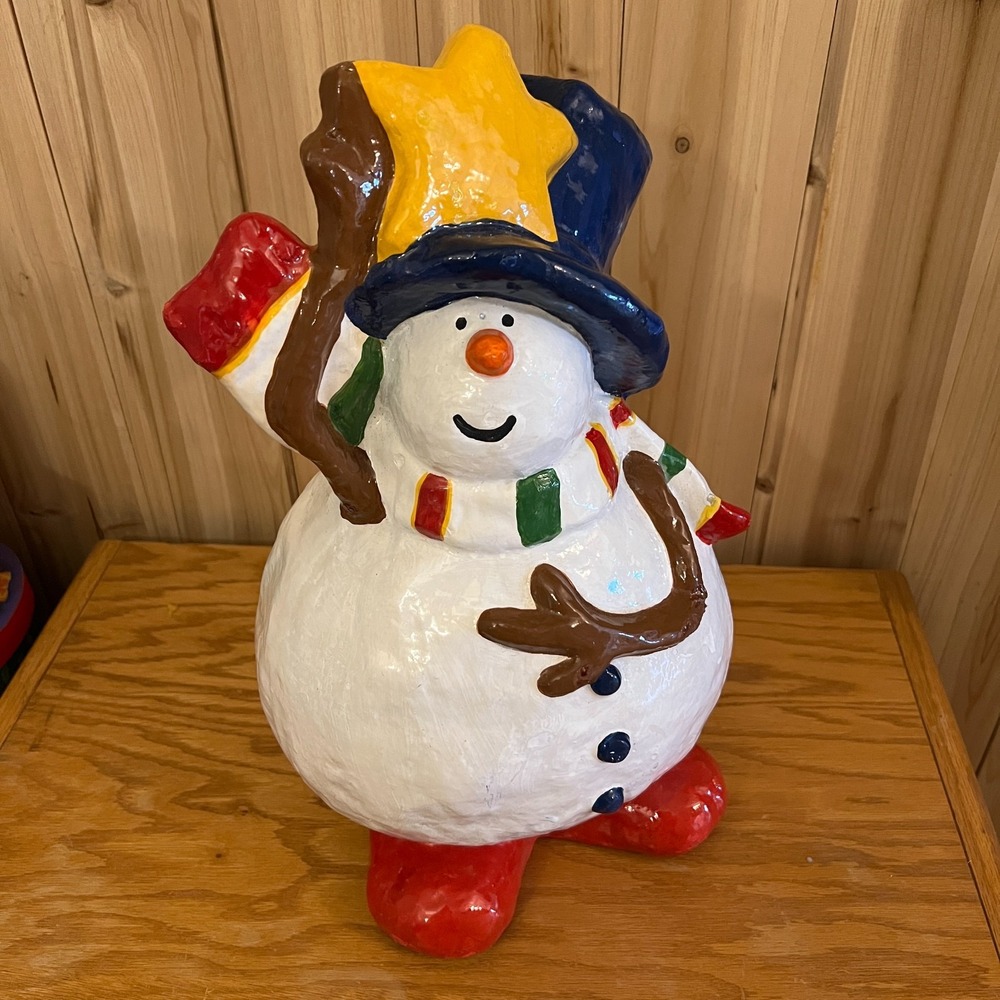 Vintage Paper Mache Snowman Figurine 16" Christmas Decor Holiday Collectible